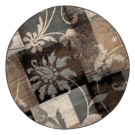 Palacedesigns 8 ft. Floral Power Loom Distressed Stain Resistant Round Area Rug - Beige & Gray PA3108896